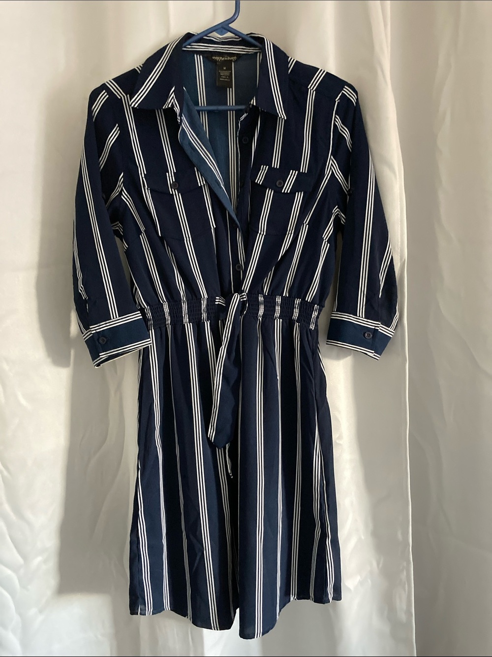 Striped Navy Shirt Dress with Tie Waist